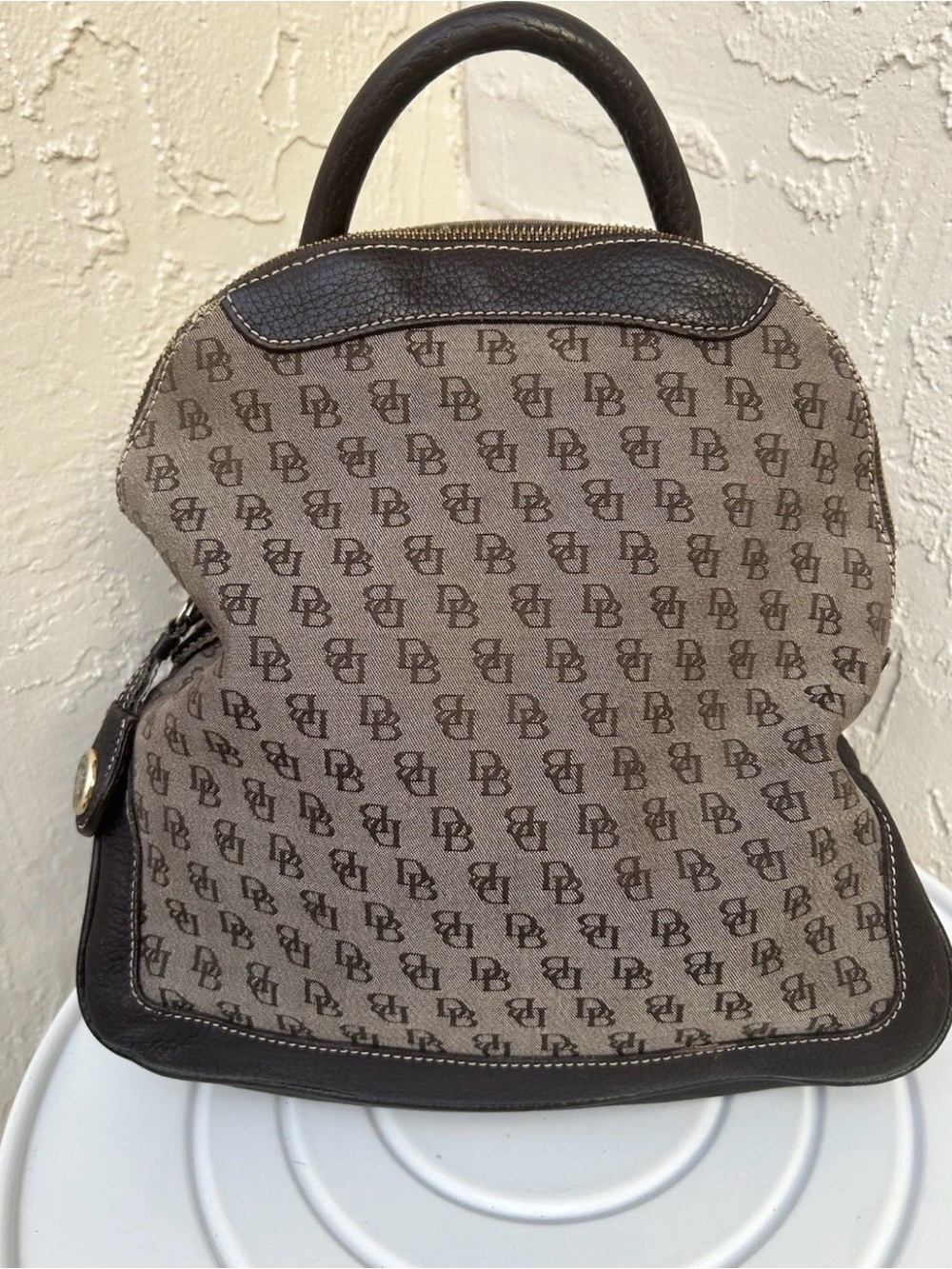 Dooney & Bourke Monogram Jacquard Leather Trim Backpack Grey Black